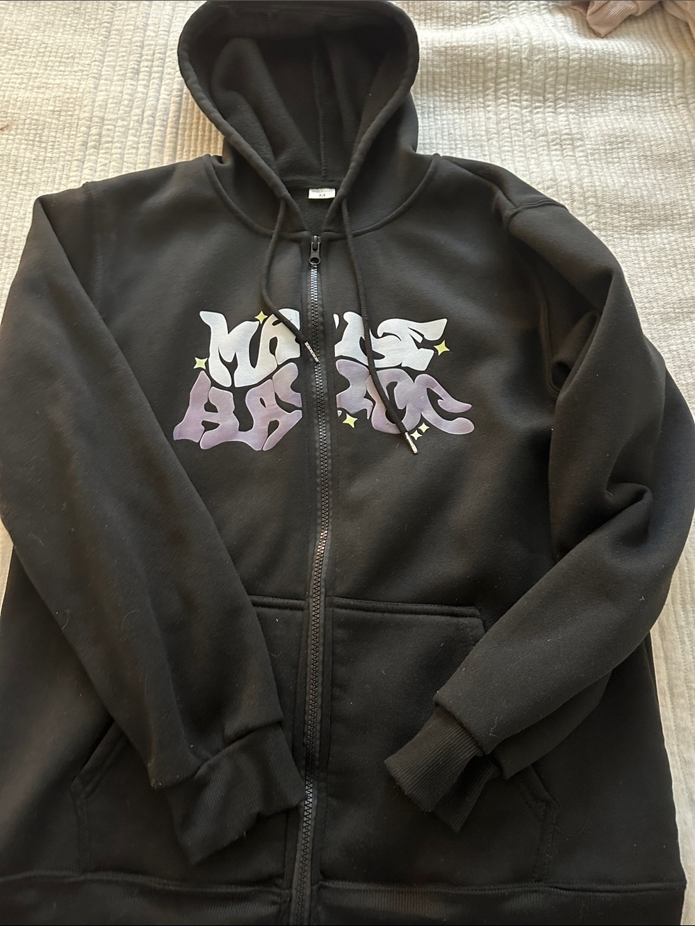 Kids Black Zip-Up Hoodie with Purple Graphic